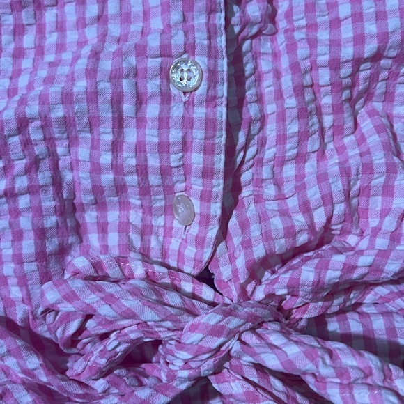 Pink Gingham Tied Button Up Crop Top Tank Sleeveless Coquette Cowgirl Aesthetic - Picture 2 of 4